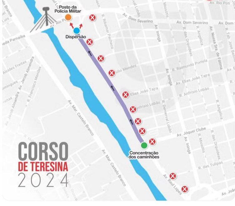 Interdições para o Corso de Teresina neste sábado (3)