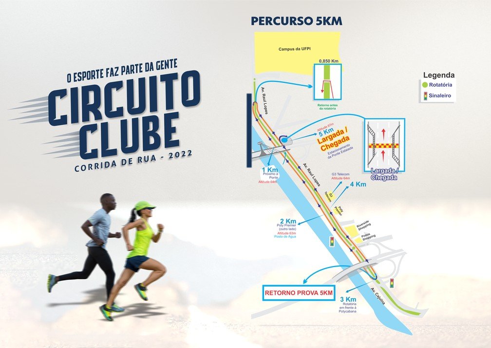 Percurso 5km Circuito Clube Corrida de Rua 2022 — Foto: TV Clube